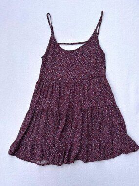 Brandy Melville Purple Floral Mini Swing Ruffle Jada Dress Sz M Spring Summer